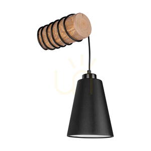 Nástěnné svítidlo Trabo Carlos, 1xE27, Max. 25 W, borovice mořená do hněda / černý PVC kabel / černý stínidlo, 27,5 cm small 2