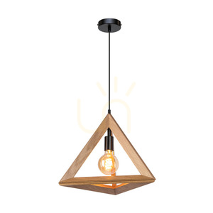 Závěsné svítidlo Trigonon, 1xE27, Max. 60 W, olejovaný dub / černý kov / černý PVC kabel, 42 cm small 1