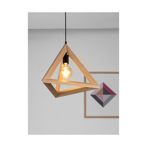 Závěsné svítidlo Trigonon, 1xE27, Max. 60 W, olejovaný dub / černý kov / černý PVC kabel, 42 cm small 2
