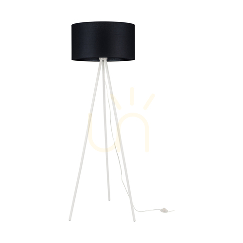 Kontrola Podlahová lampa s trojnožkou, 1xE27, Max. 40 W, bílý kov / průhledný PVC kabel / černý stínidlo, Ø 50 cm