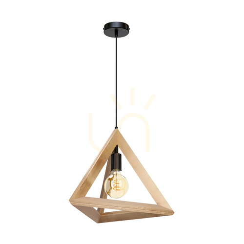 Kontrola Závěsné svítidlo Trigonon, 1xE27, Max. 60 W, bříza/černý kov/černý PVC kabel, 42 cm