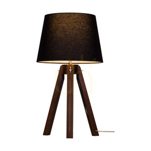 Stolní lampa na trojnožce, 1xE27, Max. 40 W, bukové a ořechové dřevo / průhledný PVC kabel / černý stínidlo, Ø 30 cm small 1