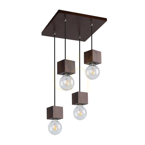 Kontrola Závěsné svítidlo Trongo Square, 4xE27, Max. 60 W, bukové a ořechové dřevo, černý opletený kabel, 34 cm