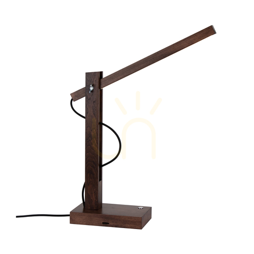 Kontrola Stolní lampa Tukan, 1xLED, 3000 K, 5,5 W, bukové a ořechové dřevo, černý opletený kabel s dotykovým stmívačem, 45 cm