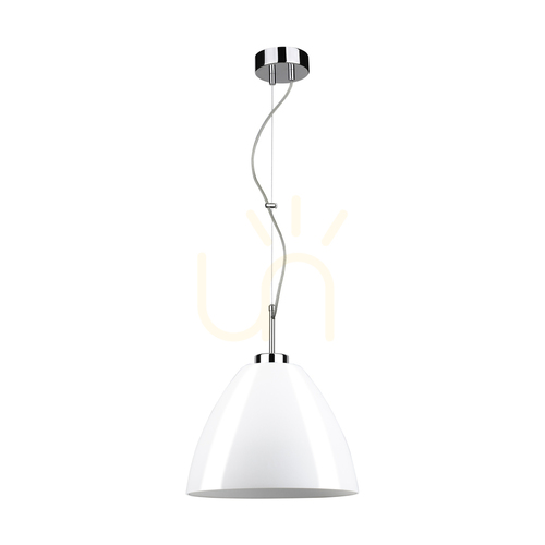 Kontrola Závěsné svítidlo Tumulo, 1xE27, Max. 60 W, chromovaný kov / průhledný PVC kabel / bílé skleněné stínidlo, Ø 28,5 cm
