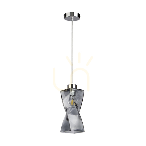 Kontrola Závěsné svítidlo Twist, 1xE27, Max. 25 W, chromovaný kov / průhledný PVC kabel / stínidlo z kouřového skla, 10 cm