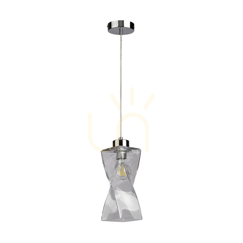 Kontrola Závěsné svítidlo Twist, 1xE27, Max. 25 W, chromovaný kov / průhledný PVC kabel / průhledný skleněný stínidlo, 10 cm