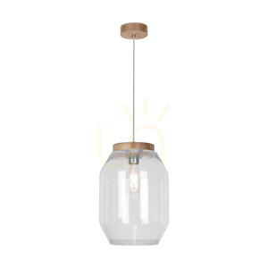 Závěsné svítidlo Vaso, 1xE27, max.. 60 W, olejovaný dub / průhledný PVC kabel / průhledný skleněný stínidlo Ø 24 cm small 1