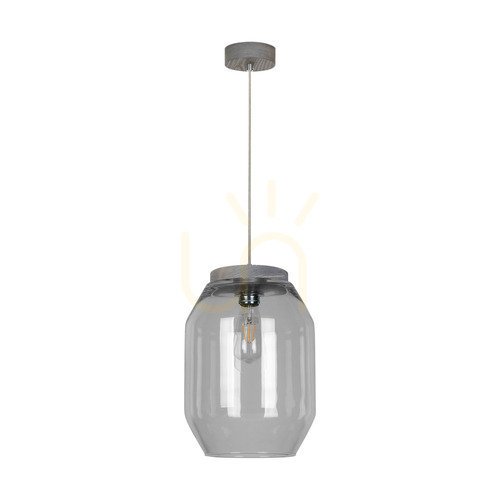 Kontrola Závěsné svítidlo Vaso, 1xE27, Max. 60 W, borovice mořená do šeda, průhledný PVC kabel, stínidlo z kouřového skla, Ø 24 cm