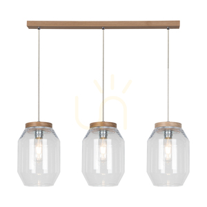 Závěsné svítidlo Vaso, 3xE27, Max. 60 W, olejovaný dub / průhledný PVC kabel / průhledný skleněný stínidlo, 85 cm small 1