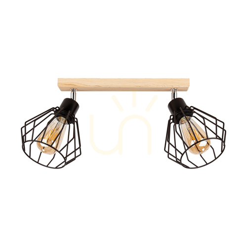 Kontrola Stropní svítidlo Vento, 2xE27, Max. 60 W, olejovaný dub / černý kovový stínidlo, 50 cm