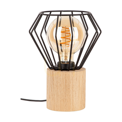 Kontrola Stolní lampa Vento, 1xE27, Max. 15W LED, olejovaný dub / černý PVC kabel / černý kovový stínidlo, Ø 18 cm