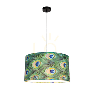 Závěsné svítidlo Vert, 1xE27, Max. 60 W, černý kov / černý opletený stínidlo / pestrobarevné stínidlo s motivem pávího peří, Ø 45 cm small 1