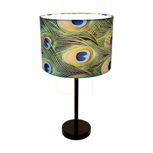 Stolní lampa Vert, 1xE27, Max. 40 W, černý kov / černý PVC kabel / vícebarevné stínidlo s motivem pávího peří, Ø 25 cm small 1
