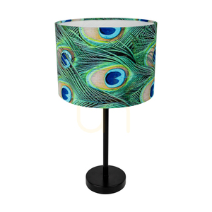 Stolní lampa Vert, 1xE27, Max. 40 W, černý kov / černý PVC kabel / vícebarevné stínidlo s motivem pávího peří, Ø 25 cm small 0
