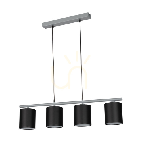 Kontrola Závěsné svítidlo Vertigo, 4xE27, Max. 25 W, šedý kov / černý PVC kabel / černý stínidlo, 86 cm