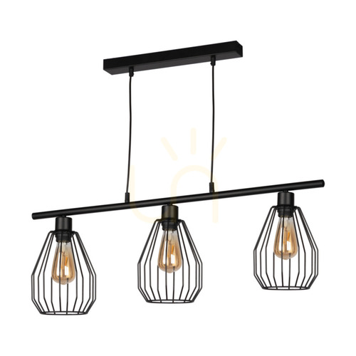 Kontrola Závěsné svítidlo Vertigo, 3xE27, Max. 25 W, černý kov / černý PVC kabel / černý kovový stínidlo, 86 cm