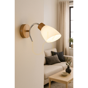 Nástěnné svítidlo Viletta 1xE27 Max. 60 W, bříza/chromovaný kov/bílý skleněný stínidlo 29 cm small 2