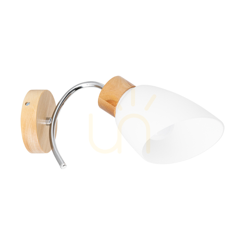 Kontrola Nástěnné svítidlo Viletta 1xE27 Max. 60 W, bříza/chromovaný kov/bílý skleněný stínidlo 29 cm