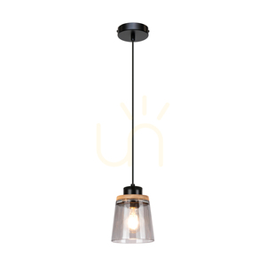 Závěsné svítidlo Warnemünde 1xE27 Max. 60 W, olejovaný dub / černý kov / černý PVC kabel / stínidlo z kouřového skla, Ø 13,5 cm small 1