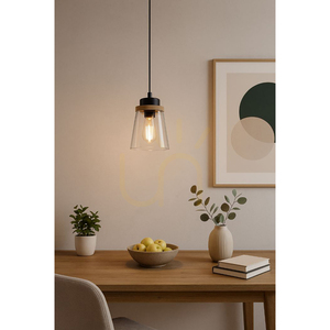 Závěsné svítidlo Warnemünde 1xE27 Max. 60 W, olejovaný dub / černý kov / černý PVC kabel / stínidlo z kouřového skla, Ø 13,5 cm small 2