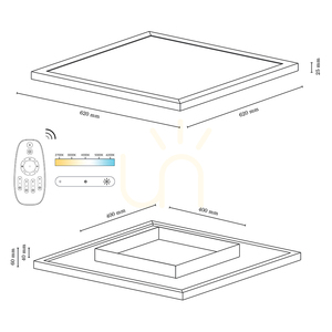 Stropní svítidlo Vivica Square, 1xLED, 2700–6200 K, 46 W, olejovaný dub / bílý skleněný stínidlo s dálkovým ovládáním, 62 cm small 4