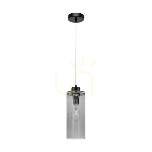 Kontrola Závěsné svítidlo Zefir, 1xE27, Max. 60 W, černý kov / průhledný PVC kabel / stínidlo z kouřového skla, Ø 12 cm