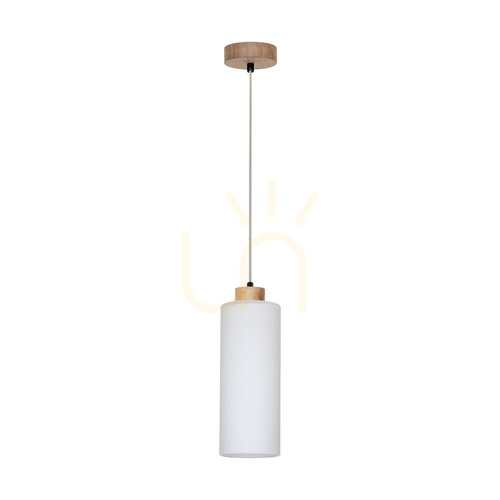 Kontrola Závěsné svítidlo Zefir, 1xE27, Max. 60 W, olejovaný dub / průhledný PVC kabel / bílé skleněné stínidlo, Ø 12 cm