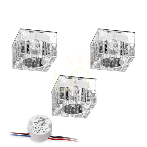 Kontrola Sada stropních svítidel Cristaldream, obsahuje 3 LED žárovky G4 (max.. 2,3 W), chromovaný kov/průhledné sklo, včetně napájecího zdroje, 7 cm