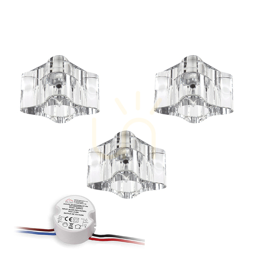 Kontrola Sada stropních svítidel Cristaldream, obsahuje 3 LED žárovky G4 (max.. 2,3 W), čiré sklo, včetně napájecího zdroje, 8 cm