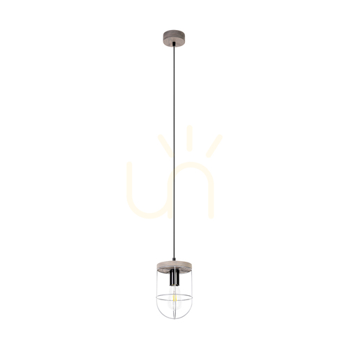 Kontrola Závěsné svítidlo Netuno 1xE27 Max. 60 W, mořená borovice, šedá/černý kov/černý PVC kabel/stínidlo ze stříbrného kovu, Ø 15 cm