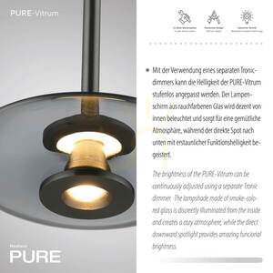 PURE VITRUM 2053-15 Šedé závěsné svítidlo s 2 LED diodami small 3
