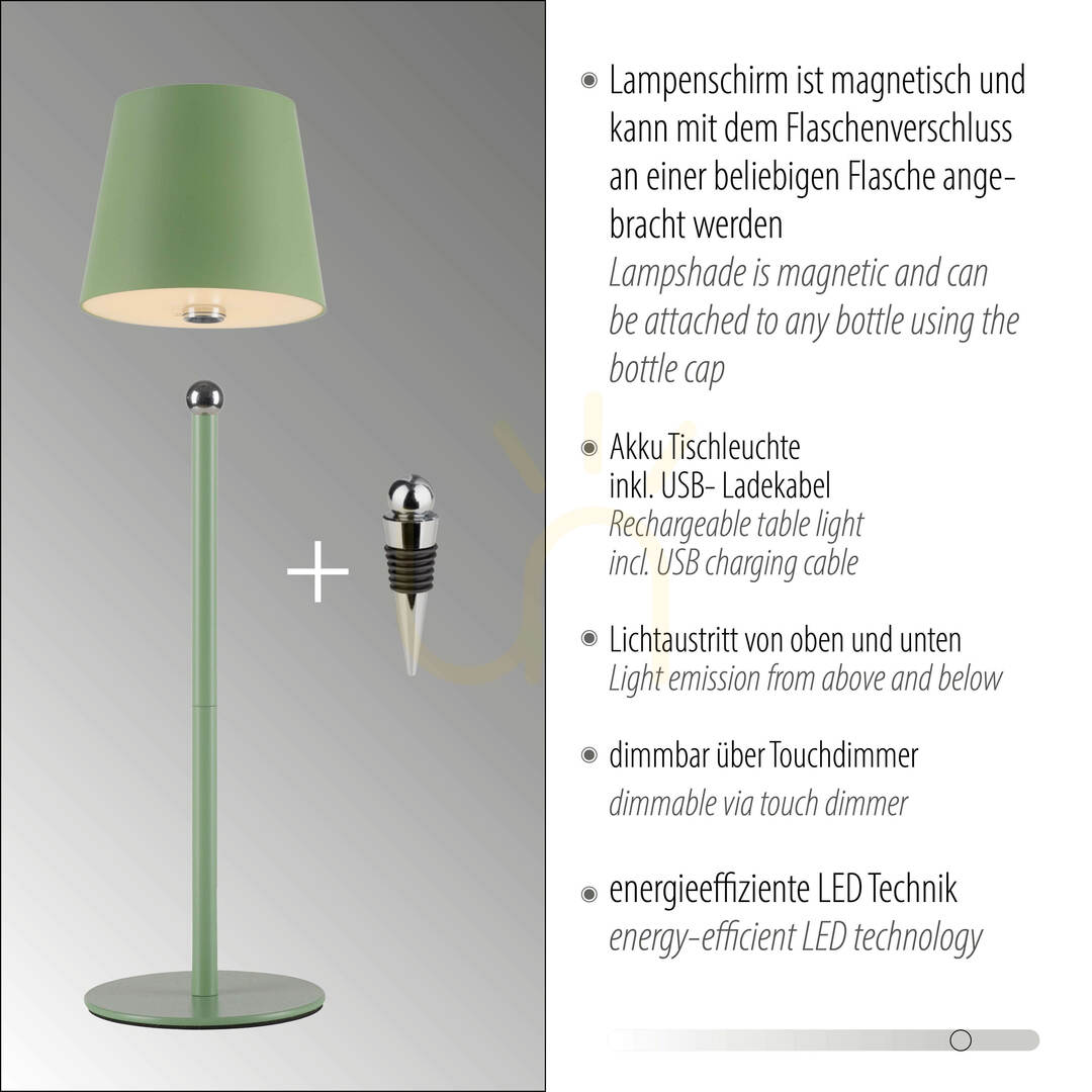 Kontrola BOTERIA 19251-43 Zelená stolní lampa s 1 LED diodou BOTERIA 19251-43 Zelená stolní lampa s 1 LED diodou