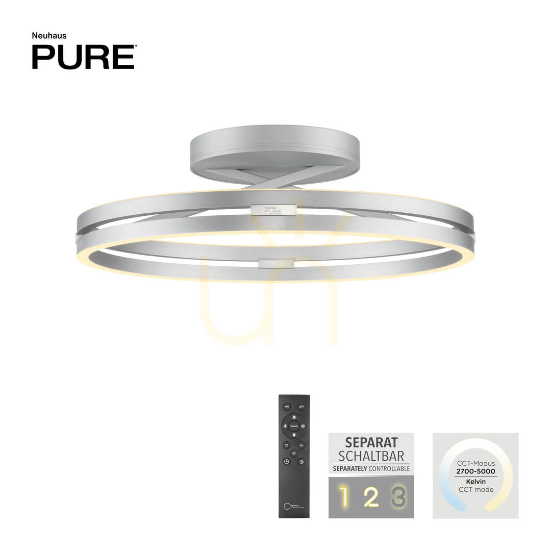 Pohled PURE LOOP 6552-95 Stropní svítidlo, stříbrné, 2xLED PURE LOOP 6552-95 Stropní svítidlo, stříbrné, 2xLED