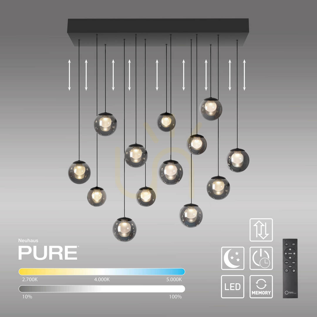 Pohled PURE POPUP 2590-15 Šedé závěsné svítidlo s 13 LED diodami PURE POPUP 2590-15 Šedé závěsné svítidlo s 13 LED diodami