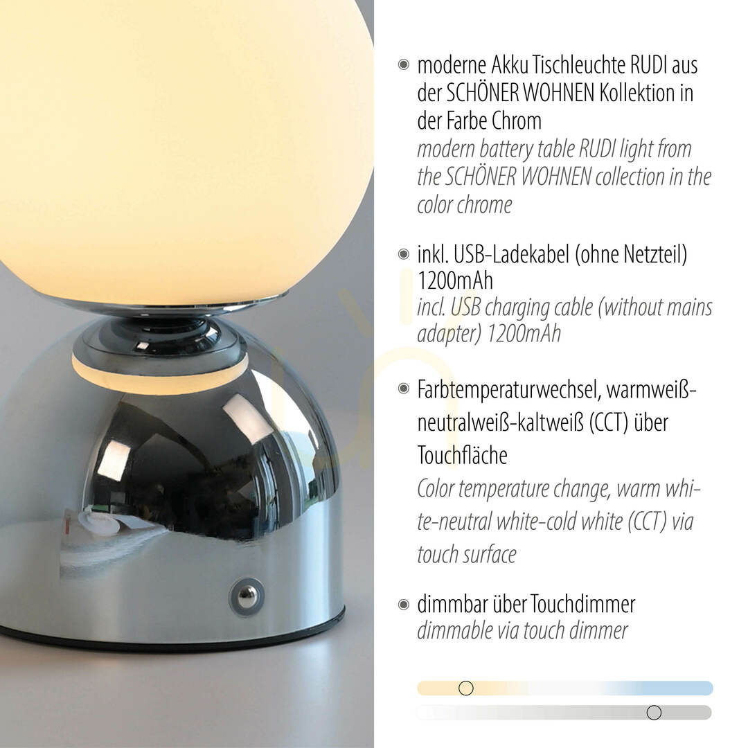 Zobrazit RUDI 19218-17 Chromová stolní lampa, 1xLED RUDI 19218-17 Chromová stolní lampa, 1xLED
