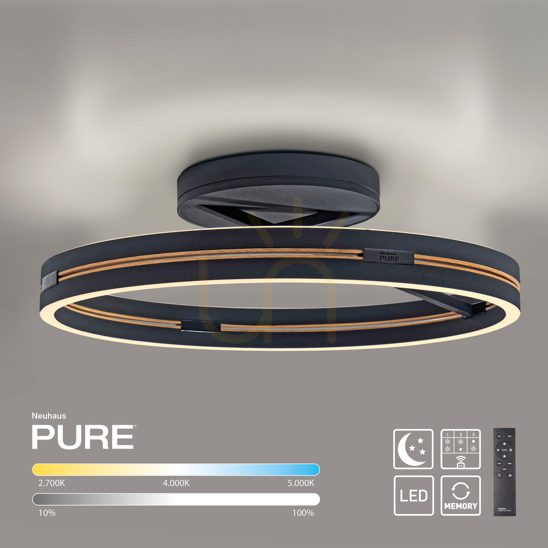 Kontrola PURE LOOP 6552-18 Černé stropní svítidlo, 2xLED PURE LOOP 6552-18 Černé stropní svítidlo, 2xLED