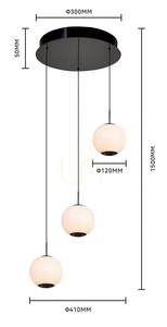 Kulaté třížárovkové závěsné svítidlo LUBERON s LED, černý chrom, 5051-305, Aviano small 3
