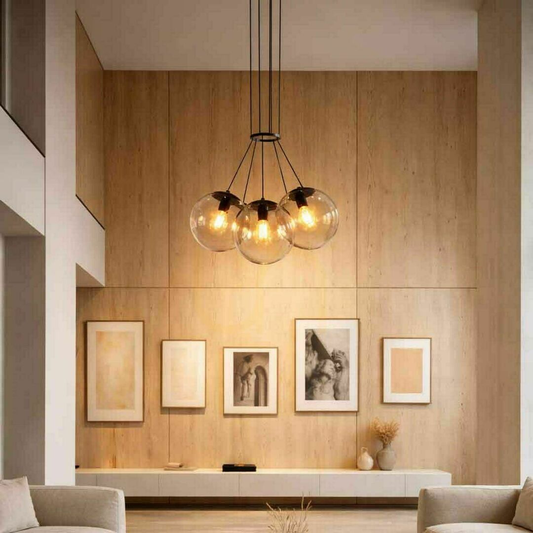 Cluster Pendant Light s.luce Orb 3-Light Smoked Glass Globe Chandelier