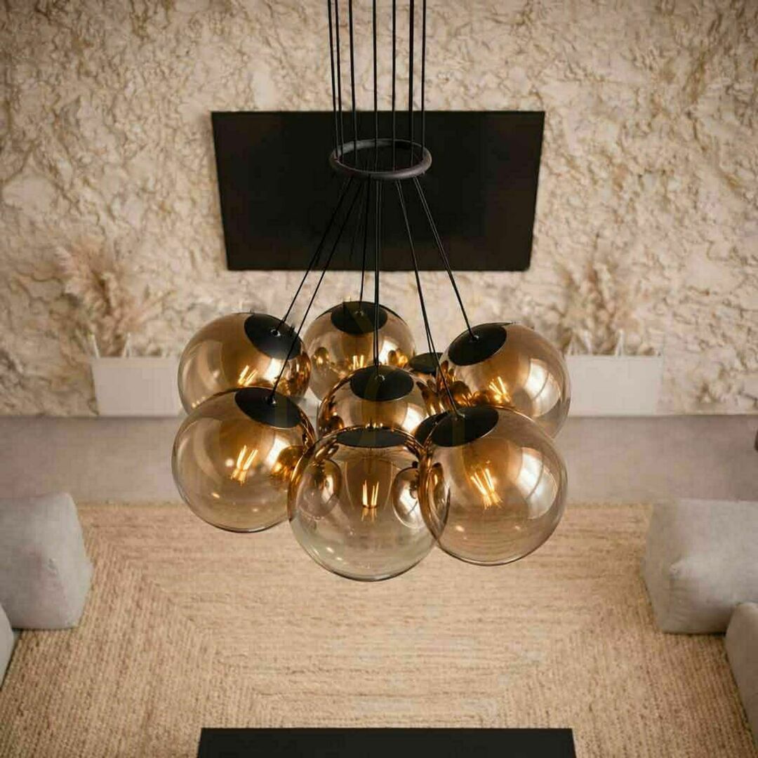Pohled Závěsný lustr s.luce Orb, 7× E27, hnědé sklo, průměr 50 cm Závěsný lustr s.luce Orb, 7× E27, hnědé sklo, průměr 50 cm