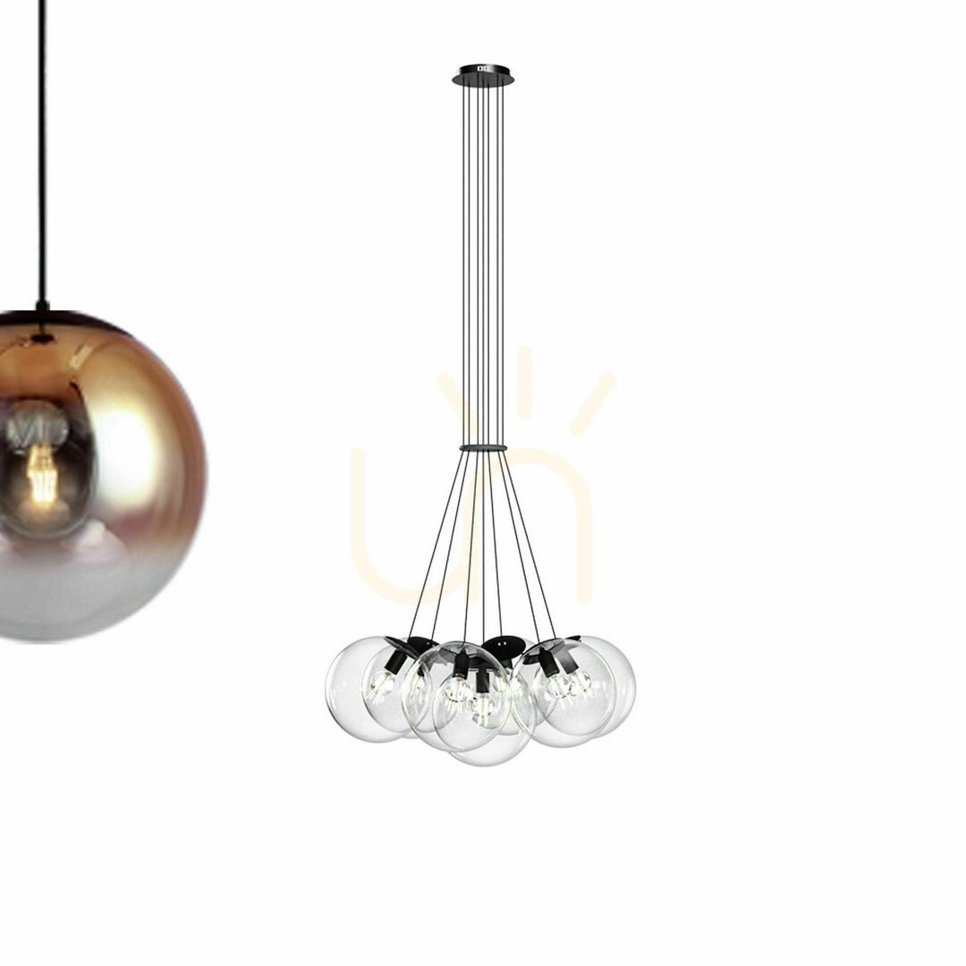 Pohled Závěsný lustr s.luce Orb, 7× E27, hnědé sklo, průměr 50 cm Závěsný lustr s.luce Orb, 7× E27, hnědé sklo, průměr 50 cm