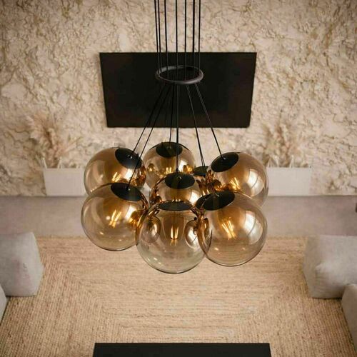 Kontrola Závěsný lustr s.luce Orb, 7× E27, měděný se skleněnými koulemi