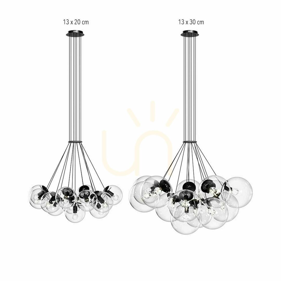 Kontrola Závěsný lustr s.luce Orb Cluster, 13× E27, hnědý, sklo, Ø 30 cm Závěsný lustr s.luce Orb Cluster, 13× E27, hnědý, sklo, Ø 30 cm