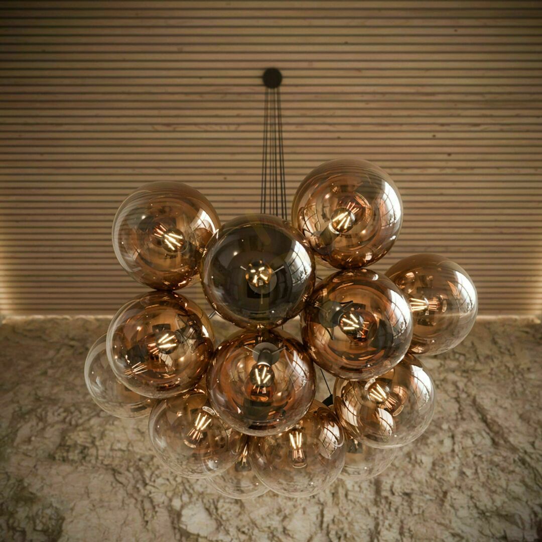 Glass Globe Cluster Chandelier s.luce Orb, 13-Light, Brown, E27
