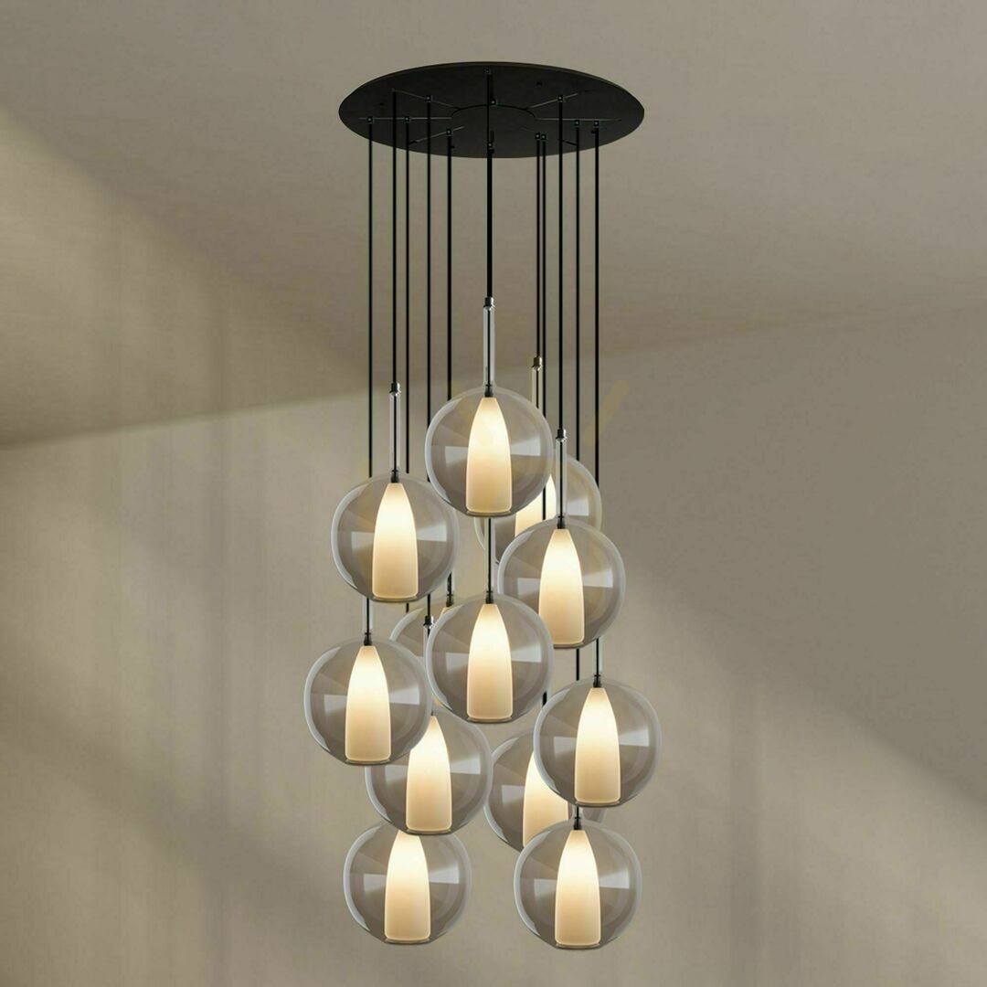 Pohled Závěsný lustr s.luce Belluna, 12× E14, čiré sklo, stropní rozeta Ø 80 cm Závěsný lustr s.luce Belluna, 12× E14, čiré sklo, stropní rozeta Ø 80 cm