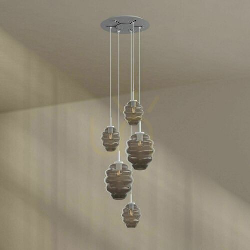 Kontrola Závěsný lustr s.luce Echos, 5× E27, kouřové sklo, Ø 60 cm