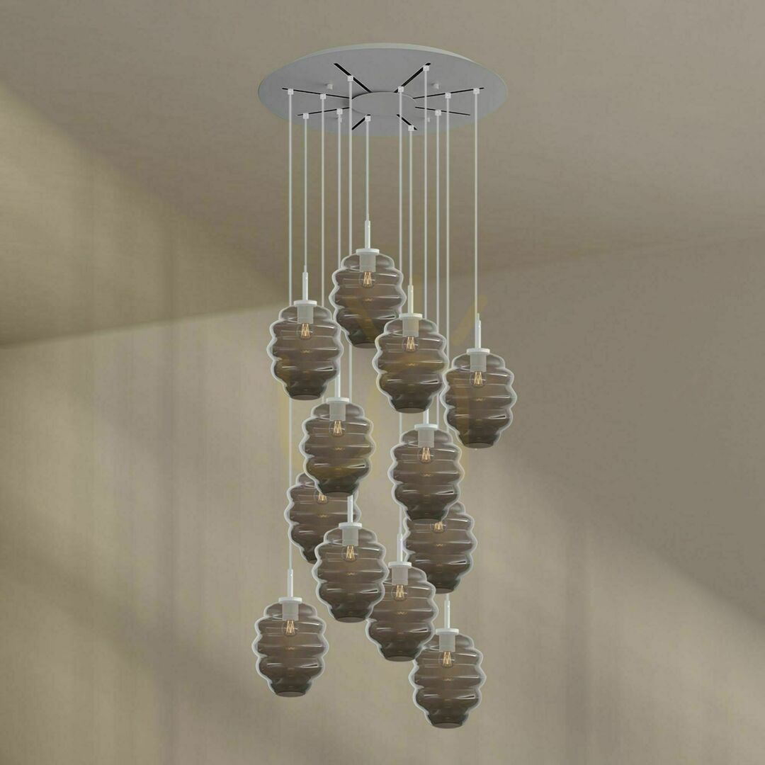 Pohled Závěsný lustr s.luce Echos, 12× E27, hnědý, sklo a kov Závěsný lustr s.luce Echos, 12× E27, hnědý, sklo a kov