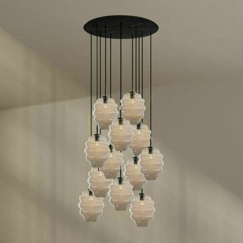 Kontrola Závěsný lustr s.luce Echos, 12× E27, čiré sklo, průměr stínidel 25 cm