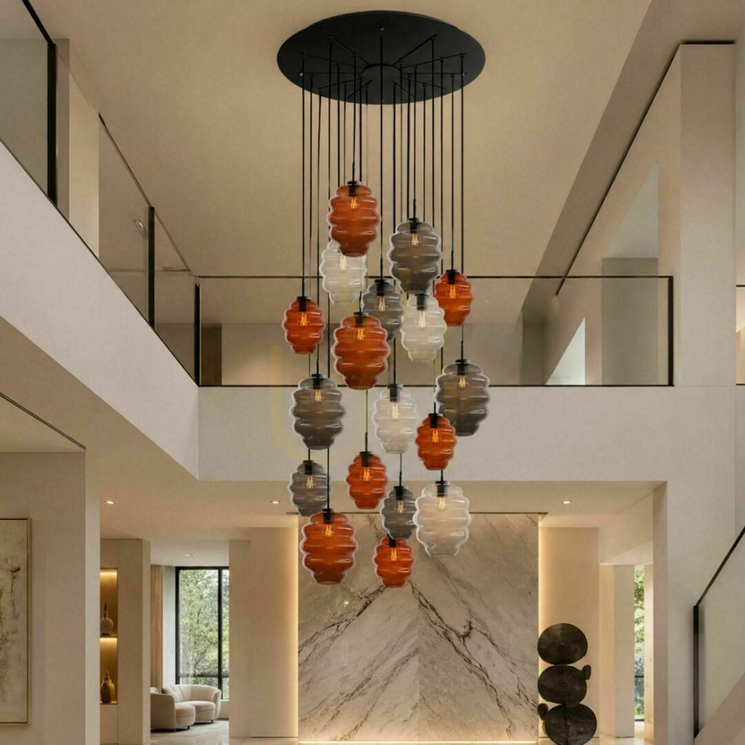 Kontrola Závěsný lustr s.luce Echos, 12× E27, vícebarevné sklo Závěsný lustr s.luce Echos, 12× E27, vícebarevné sklo