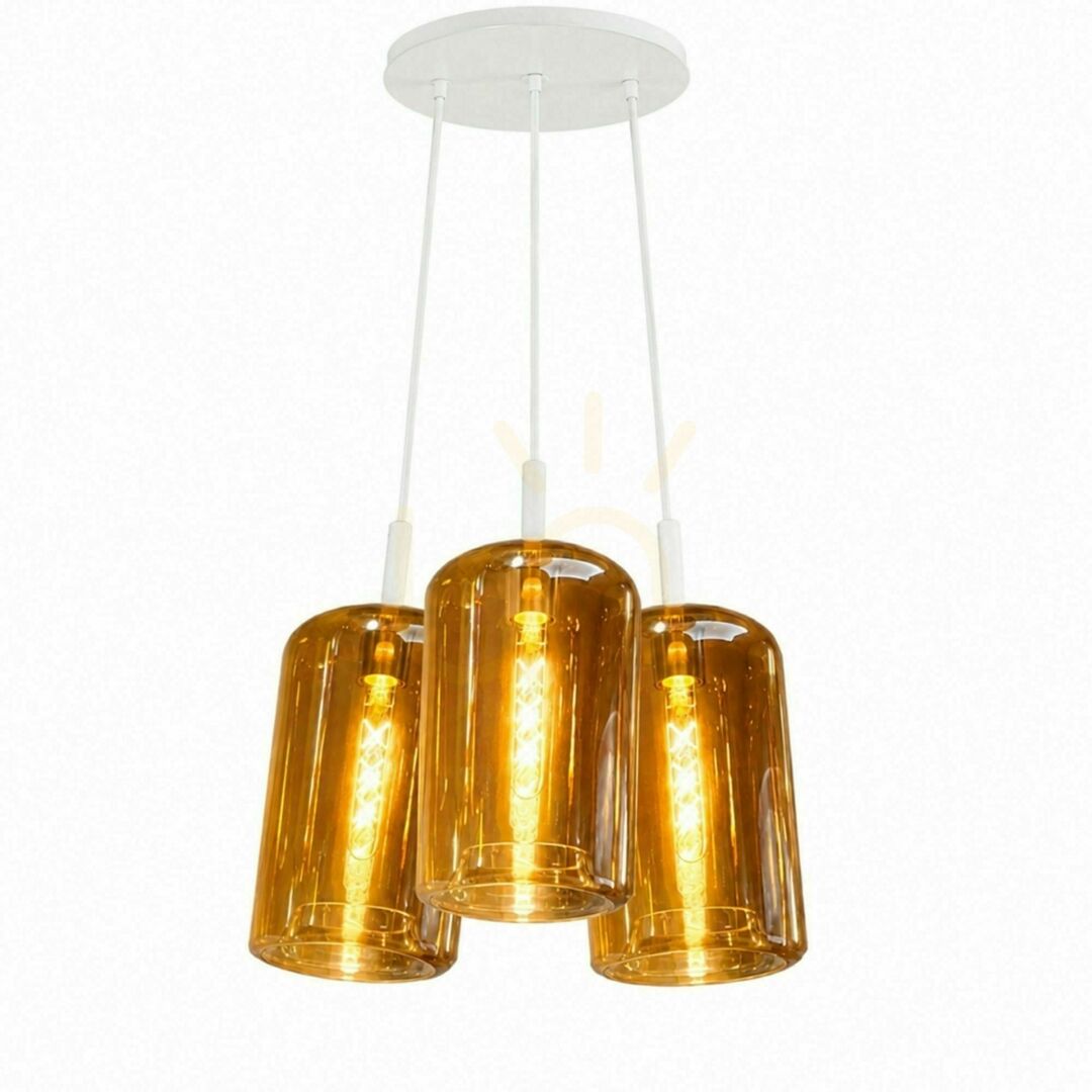 Kontrola Závěsné svítidlo s.luce Cruet, 3× E27, jantarové sklo, stínítka Ø 17 cm Závěsné svítidlo s.luce Cruet, 3× E27, jantarové sklo, stínítka Ø 17 cm
